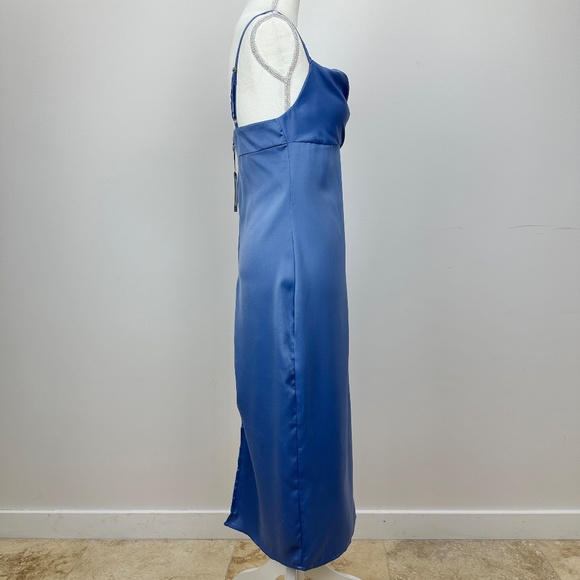 WeWoreWhat Cowl Midi Slip Dress Satin Charmeuse Slate Blue Revolve NWT. - Picture 9 of 13